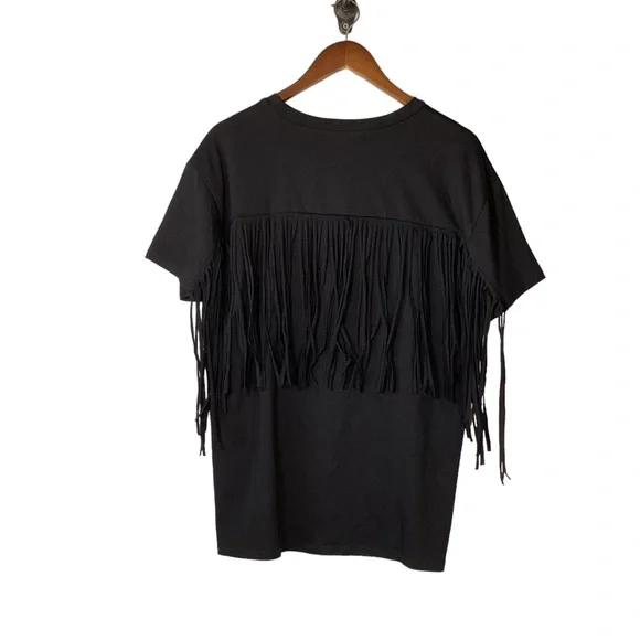 Rowdy Crowd Clothing Black T-Shirt With Fringe NWT - Picture 2 of 7